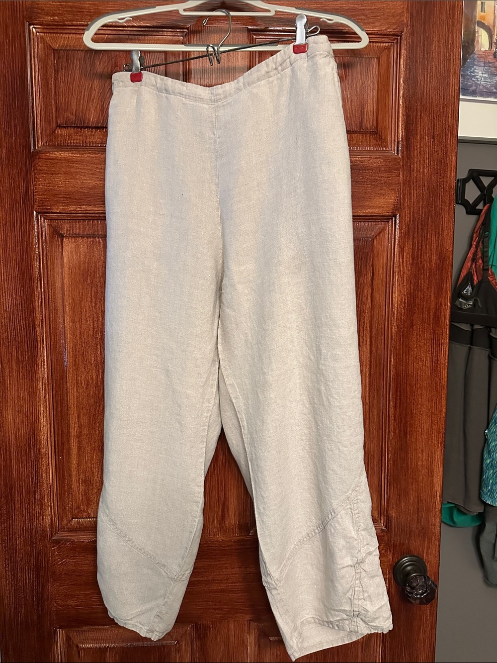Flax Beige Linen Pants with unique Hem Detail